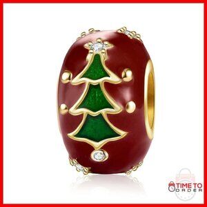 925 Sterling Silver Christmas Tree Charm Bracelet with Cubic Zirconia